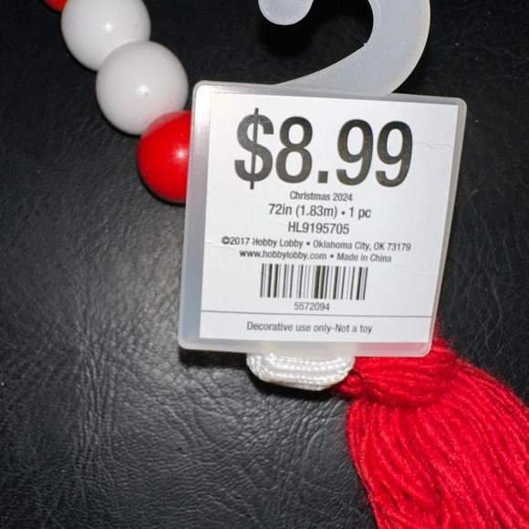 Festive Red & White Bead Garland Set 6 Included! | 72” Each |Vibrant Red Tassels - Picture 3 of 3